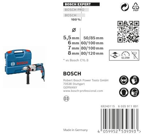 Bosch Professional perceuse à percussion GSB 24-2 (1 100 W, couple maxi : 40/14,5 Nm, dans L-Case) + Coffret de 4x forets Expert CYL-9 MultiConstruction (pour Béton, Ø 5,5-8 mm)