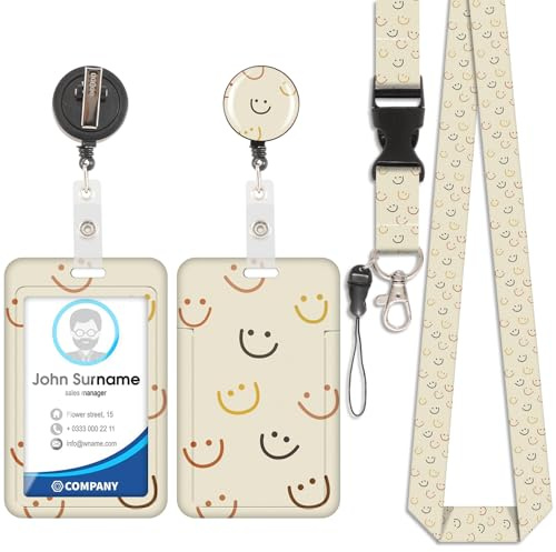 Smiley Lanyard Card Holder, ID Badge, Lanyard Card Holder, Cordón Desmontable con Clip Retráctil para Llavero, Tarjeta de Visita, Tarjeta de Puerta, Tarjeta de Identificación