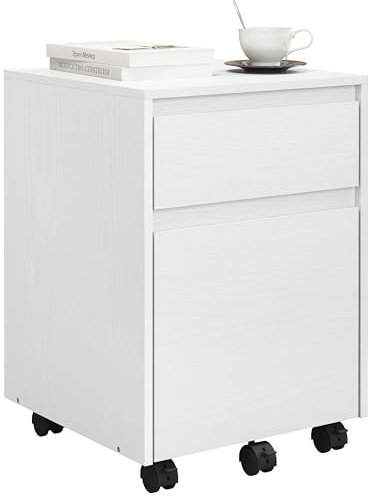 WOLTU Rollcontainer, Aktenschrank mit 2 Schubladen, mobiler Büroschrank, Schreibtisch Unterschrank, Druckerschrank auf Rollen, für Büro Homeoffice, 40x56x40 cm,Weiß,ASK11ws