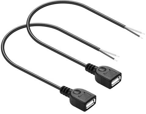 PNGKNYOCN USB-Buchse Pigtail Wire，30cm 22AWG 5V/3A USB A Buchse auf 2 Pin Bare Wire für USB-Geräte installiert oder Ersatz Reparatur DIY Kabel（2-Pack） (Female)