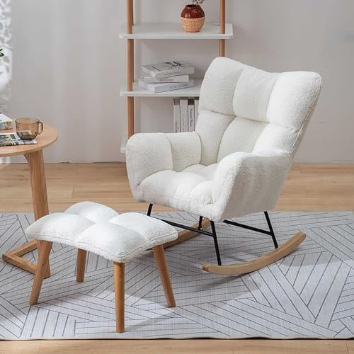 Schaukelstuhl, Schaukel-Stillstühle, mit Hocker - gepolsterter Sitz, gepolsterter Sitz, Kuschelstuhl, Freizeit-Entspannungsstuhl, mit Beinen aus Massivholz für Wohnzimmer, Schlafzimmer, Bür