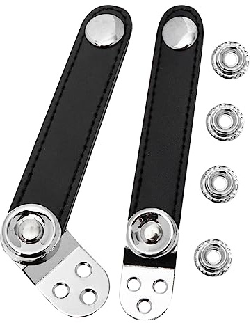BESTonZON 2 Stück Akkordeonbalgriemen aus Stahl und Rindsleder Schwarz 8,2cm Mittenabstand für Übung und Konzert