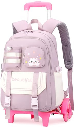 Amythe Mochila con Ruedas para Niñas, Mochilas Escolares para Chicas Adolescentes de 9 a 16 años, Mochila Colegio de 28L para Estudiantes de Primaria y Secundaria, 6 ruedas, Morado
