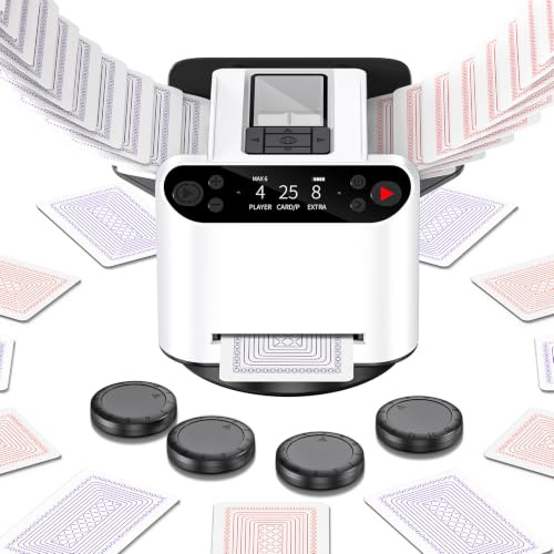 XPAW Kartenmischer und Dealer 2-in-1, 2 Deck 360° Rotierende Dealing-Maschine für 12 Spieler, 4 Zeichnungs-Fernbedienungen, Wiederaufladbare Spielkartenmischmaschine