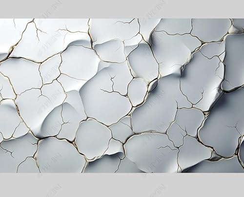 MZOwallpaper Papier Peint Intissé Fissures De Marbre Blanc Poster Tableaux Muraux Tapisserie Photo Trompe L'Oeil Salon Chambre Art Mural 200Cm(L) X140Cm(H)