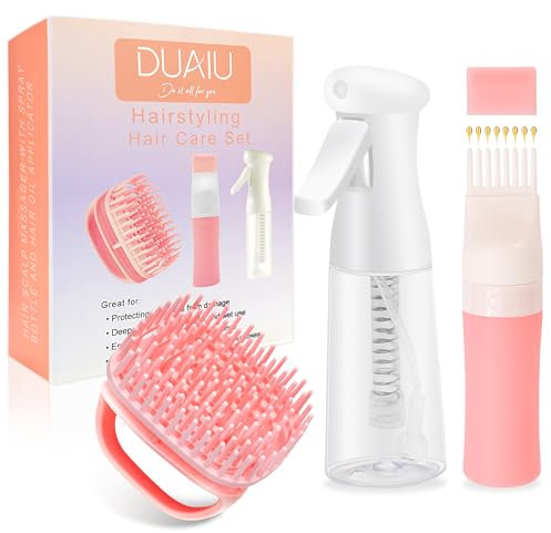 DUAIU Set Capelli 3 Pezzi: Applicatore Olio Capelli, Spray a Nebbia Fina (200ml) & Massaggiatore Cuoio Capelluto per Colorazione, Crescita e Cura - Kit Uso Domestico