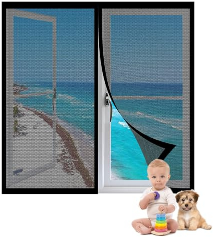 Mosquitera Ventana Abatible 90 x 94 cm sin Taladrar Mosquitera Autoadhesiva Repelente de Mosquitos Reforzada para Todas Puertas y Ventanas, Negro