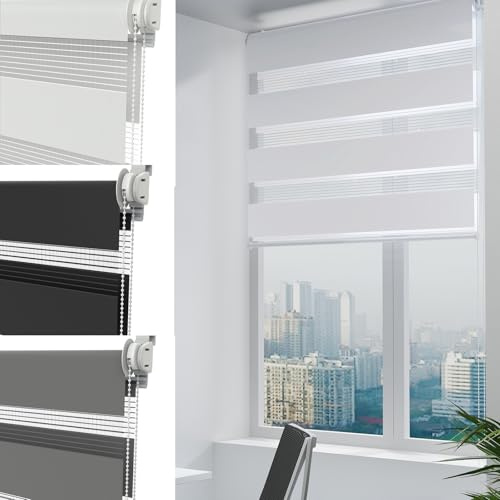 UISEBRT Doppelrollo Klemmfix ohne Bohren|Weiß B120 x H220 cm|Duo Rollos für Fenster ohne Bohren|Sichtschutz und Sonnenschutz für Büro Wohnzimmer Küche Badezimmer