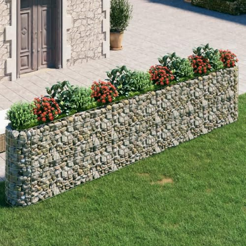 Jardinière surélevée gabion en fer galvanisé - Pot de fleurs d'extérieur pour l'extérieur - 470 x 50 x 100 cm