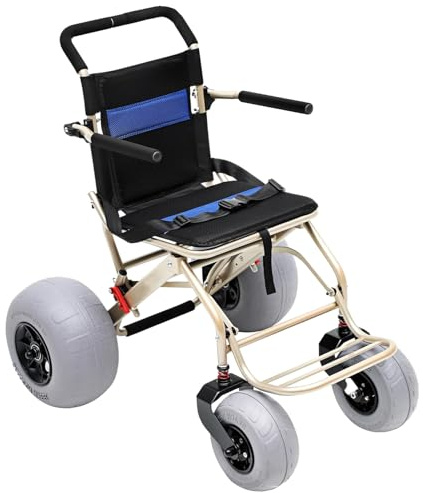 Fauteuil Roulant Plage Tout-terrain, Capacité 170lbs, Conception Facile Pousser Avec Roues Arrière Pivotantes, Pour Le Sable Mou, La Plage, L'accès L'eau, Le Transport Voyage Pour Les Personnes Âgées