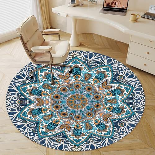 Odot Alfombra para Silla de Escritorio Redonda, Alfombra Protectora Suelo Silla Ruedas Antideslizante Gaming, Tapete de Protección de Oficina, para Suelos Duros (Pez Azul,80cm)