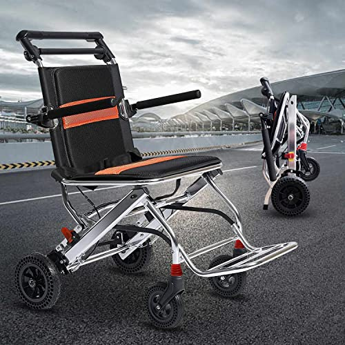 Sedia a rotelle pieghevole leggera con borsa da viaggio per adulti, sedia a rotelle super leggera con freno, anti-ribaltamento, poggiapiedi oscillante e cuscino