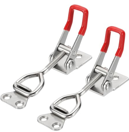 sourcing map 2pcs Adjustable Toggle Clamp M6 x 34mm 396lbs Holding Capacity 4002 Style Quick Release Pull Latches Clamps Hasp for Smoker Lid Jig Tool Box Case, Silver Red
