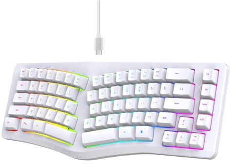Plyisty Wired Ergonomische Tastatur, Stille Geteilte Tastatur mit RGB -Rückbeleuchtung, 69 Tasten, Kompatibel mit PC -Laptop (White)