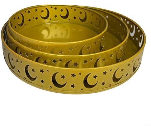 Lot de 3 plateaux décoratifs en fer blanc et doré en forme de lune pour fêtes de l'Aïd, présentoir à dessert pour gâteaux, muffins, cupcakes, pâtisseries (doré)