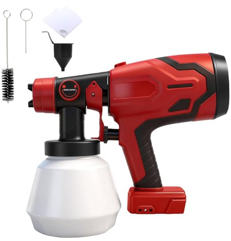 Roadtime Sistema di spruzzatura a batteria per batterie Milwaukee 18 V (senza batteria), 1000 ml, pistola a spruzzo HVLP con 4 ugelli, pistola a spruzzo senza fili per pareti, armadi, soffitti, mobili
