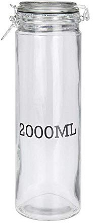 Koop 2L Airtight Glass Food Storage Jar with Clamp-Top Lid | 32cm Tall Clear Round Canister, Cereals Storage Container | Kitchen/Pantry Storage & Organisation | 10cm Wide Pasta Jar, Flour Canister