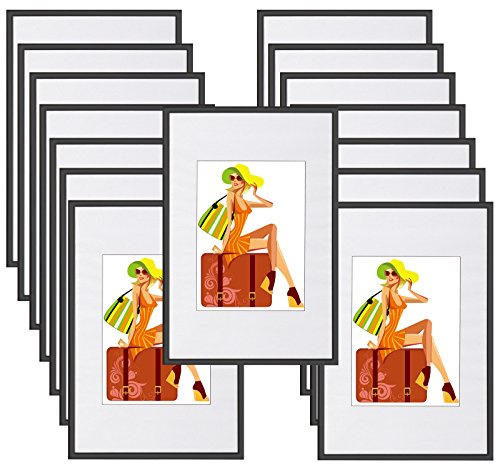 WOLTU Bilderrahmen 13x18, 15er set, Kunststoff Fotorahmen mit Passepartout | Schwarz, Posterrahmen New Lifestyle für Poster, Fotos, bruchsichere PS-Platte, aufhängbar u. aufstellbar, Collage-Wanddeko