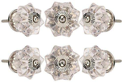 Perilla Home Set of 6 Crystal Glass Cabinet Knobs Clear Drawer Pull Kitchen Cupboard Glass Door Dresser Wardrobe Pull for Home Office Bathroom (Clear)