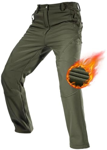 FREE SOLDIER Waterproof Walking Trousers for Men Thermal Fleece Lined Softshell Overtrousers Hiking Trousers Winter Outdoor Tactical Hunting Pants(Army Green, 36 Long)