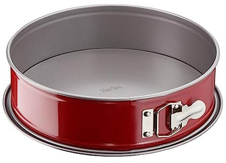 Tefal Delibake J16412 Molde de repostería redondo 23 cm, forma redonda desmontable y con gran fondo, revestimiento antiadherente, fácil desmonte, de acero al carbono, con grosor 18/10, rojo