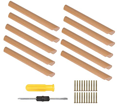 SHANOER 10PCS Wood Unfinished Furniture Pulls Handles - Kitchen Drawer Wardrobe Cupboard Knobs(Hole-to-Hole Distance: 128mm)