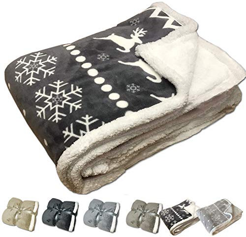 JEMIDI Flauschig warme Norweger 200cm x 150cm Kuscheldecke Sherpa Lammflor Imitat Sofadecke Wohndecke Lammfelloptik Decke XL XXL Wohn Kuschel 200cmx 150cm