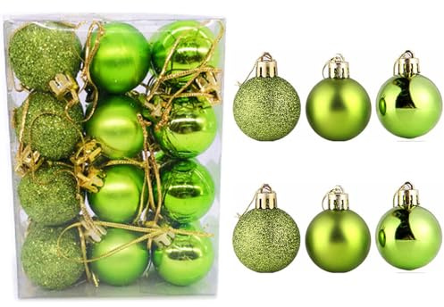ALIMITOPIA 24pcs Christmas Ball Baubles 1.2 inches Shatterproof Plastic Hanging Balls Pendant for Xmas Tree Decoration (Tiny Size;Lime Green)