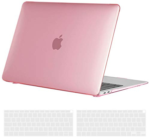 TECOOL Hülle Kompatibel mit MacBook Air M1 (A2337) / MacBook Air 13 Zoll Retina 2020 2019 2018 (A2179 A1932), Ultradünne Schutzhülle Hartschale Case mit Tastaturschutz (EU Layout), Kristall Fuchsie