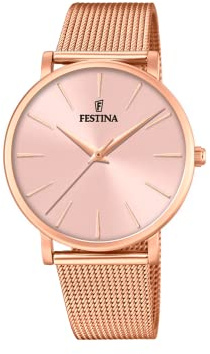 Festina Damen Uhr Analog Edelstahl 316L Roségold - Quarzwerk - Damenuhr - Mineralglas hochresistent F20477/1 - Boyfriend Collection