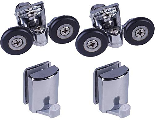 YUANQIAN 4 x guías/rodillos/ruedas/rieles para ganchos de mampara de ducha, diámetro 25 mm (2 rodillos 25 mm 2 ganchos)
