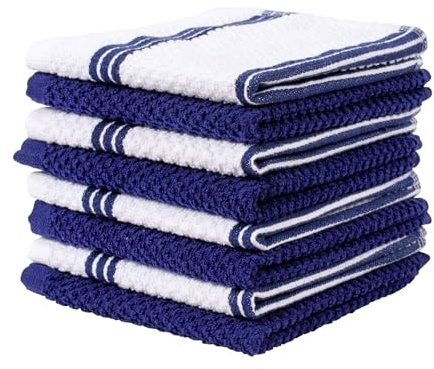 Living Fashions 8 Pack Dish Cloths for Washing Dishes - 100% Cotton Absorbent Dish Towels Size 12 x 12 - Perfect Rags for Washing Dishes - Kitchen Rags and Washcloths for Dishes (Blue)