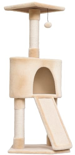 PawHut Corner Cat Tree for Indoor Cats, Kitten Tower with Scratching Post House Ladder Toy - Beige