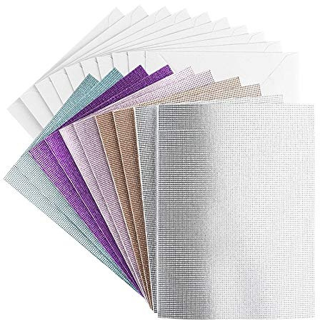 Ideen mit Herz Grußkarten-Set mit Umschlägen| 10 farbige Karten | Glitzer-Leinen-Optik | blanko | neutral | ideal für Glückwünsche zum Geburtstag, Hochzeit (Farbsortierung 2, Din C6 | 14,5 x 10,5 cm)