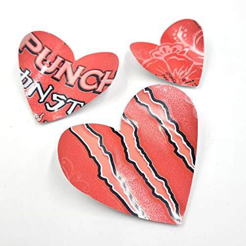 Drinks Can Fridge Magnets - Set of 3 heart magnets with gift box - Recycled Monster Juice Pipeline Punch Cans