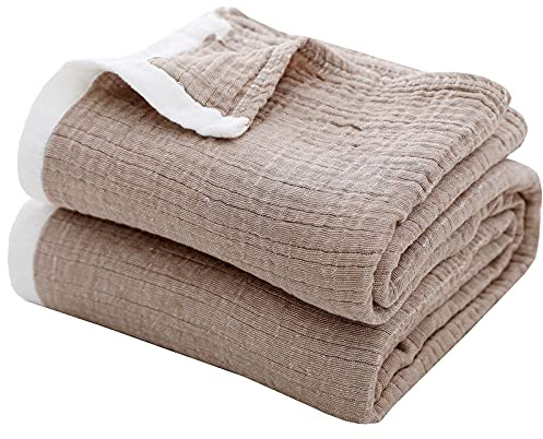 SE SOFTEXLY Muslin Throw Blankets, 4-Layer Cotton Blanket for Couch/Bed,Light Comfortable Breathable Gauze Blanket All Season,Muslin Blankets Full/Queen Size for Adults(80 x 90,Coffee)