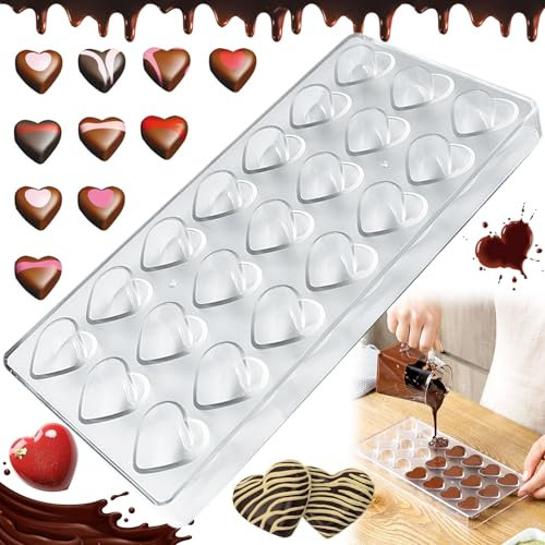 WiDream Plastica Cioccolatini Stampo, Stampo per Cioccolato in Policarbonato Trasparente, Stampo Trasparente Fai da te, 21 Buche, per Dolci, Torte Nuziali o di Compleanno Fai da te (a Forma di Cuore）