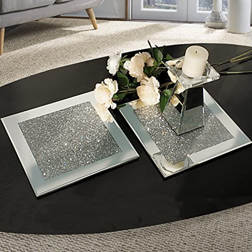 GIMORRTO Untersetzer aus Glas, verspiegelt, 2 Stück, zerkleinerte Diamant-Matte, Dekoration auf Tischplatte für Restaurant, Küche, Bar, Esstisch (25,4 cm, quadratisch, 2 Stück)