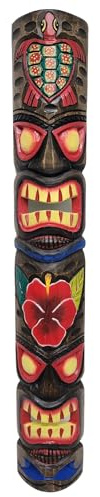 WorldBazzar 40 inch Polynesian Hawaiian TURTLE FLOWER HIBISCUS Tiki Bar Style Wall Masks Island Art, Green, Brown, White, Pink, Yellow, Red