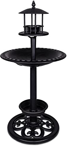 Schwarze Vogeltränke für den Außenbereich, Kunststoff, Vogelfutterstation mit Blumenübertopf für Garten, Hof, Terrasse, Balkon und Rasen, Dekoration, 69,8 cm