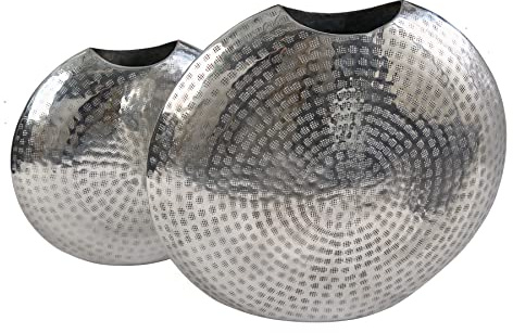 Vasen Set Oriental 44cm - Silber - Metall-Aluminium-Legierung Hammerschlag | 2er Set, Montiert, vielseitig einsetzbar, kombinierbare Größen, Unikat-Oberfläche, Antik-Look