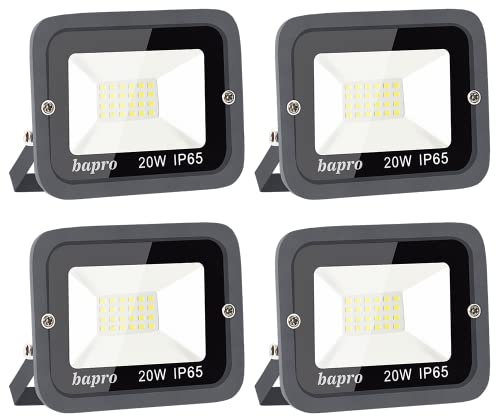 bapro 4x 20W 2000LM Projecteur LED Lumières Extérieures, 6000K Super Lumineux Blanc Froid Lampe Projecteur Spot LED Puissant, Projecteur LED Extérieur IP65 Etanche