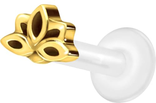 PIERCINGLINE PTFE Labret mit Innengewinde Titan Aufsatz LOTUSBLÜTE Piercing Lippe Nase Ohr Helix Tragus Medusa Farb & Größenauswahl