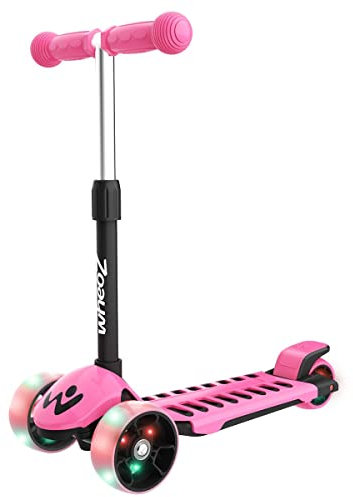 wheoZ Roller Kinder Dreiradscooter PU LED Leuchtenden 3 Räder einstellbaren Höhe Kinderroller Scooter Roller für Kinder 3 4 5 6 7 8 Jahre Jungen Mädchen(Rosa)