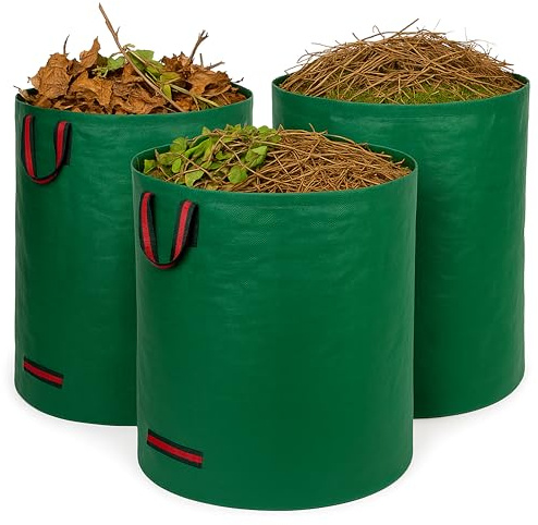 Grafner 3X 272l Gartensack Laubsack Gartenabfallsack, verstärkter Boden, robustes Gewebe, 4 Tragegriffe, Doppelnähte, wasserabweisend, UV-stabil, selbststehend & faltbar, Gartensäcke wiederverwendbar