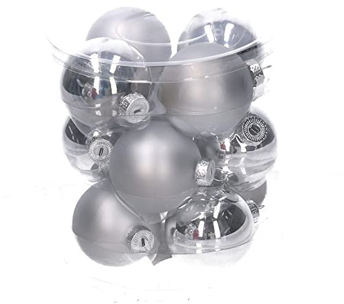 Packung 12 Klassische Silberne Glaskugeln zum Aufhängen für Baumdekoration 6 cm Durchmesser
