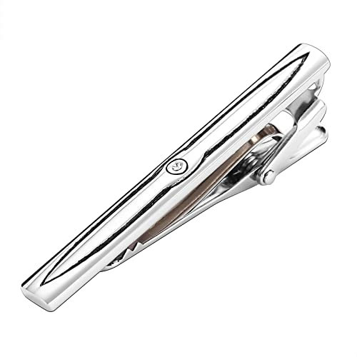 Stfery Krawattennadeln, Krawattennadel Silber Hochzeit Edelstahl Streifen Krawattenklammer Tie Clip 5.4CM Zirkonia Schmuck Geschenke