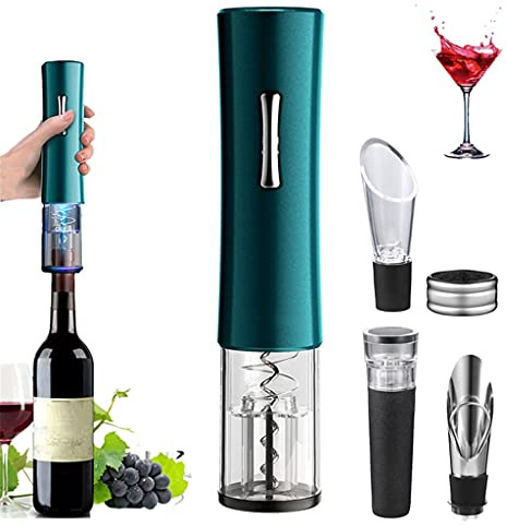 Samnuerly Abridor de Vino eléctrico, sacacorchos de Vino Tinto Verde Oscuro, abrebotellas de Vino Alimentado por batería con vertedor de Vino, tapón de Vino, Anillo de Vino
