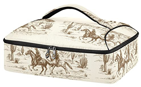 Casserole Carrier Insulated American Wild Western Desert Cowboy Dish 9x13 with Lid Party Travel Warmer Bag for Hot or Cold Food Lasagna Pizza Holder Tote