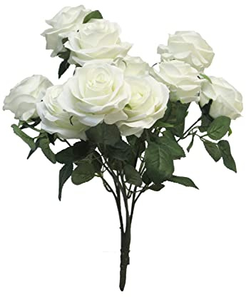 artplants.de Rosal Artificial Kailin en Varilla de Ajuste, Blanco, 40 cm - Rosas Textiles